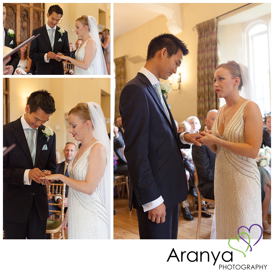 Fiona & Mike exchanging rings at Leeds Castle